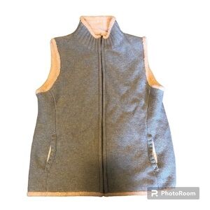 L.L. Bean Faux Fur Lined Lambs Wool Blue Vest Full Zip Medium